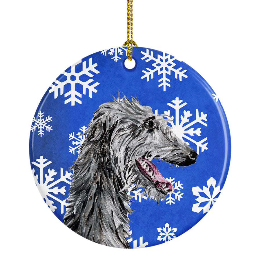 Scottish Deerhound Winter Snowflakes Ceramic Ornament Image 1