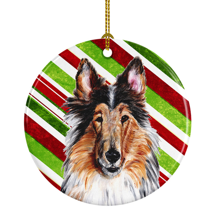 Collie Candy Cane Christmas Ceramic Ornament Image 1