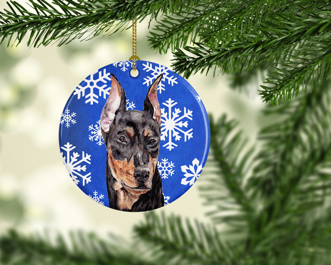 German Pinscher Winter Snowflakes Ceramic Ornament Image 2