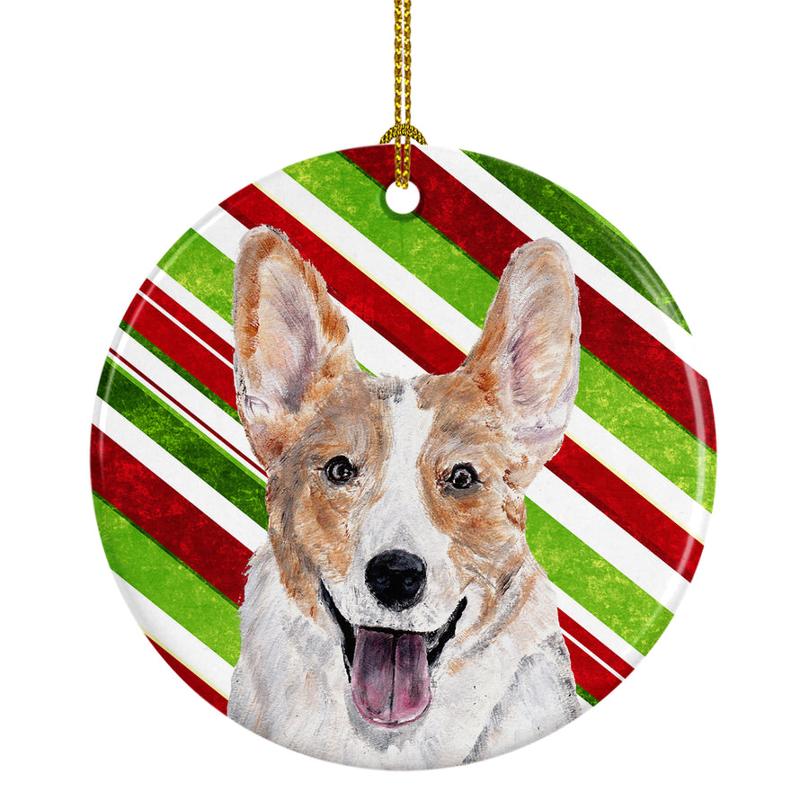 Cardigan Corgi Candy Cane Christmas Ceramic Ornament Image 1