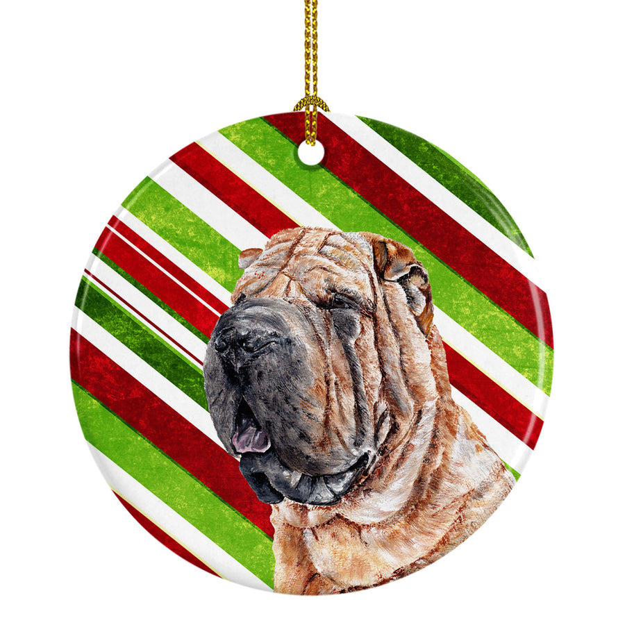 Shar Pei Candy Cane Christmas Ceramic Ornament Image 1