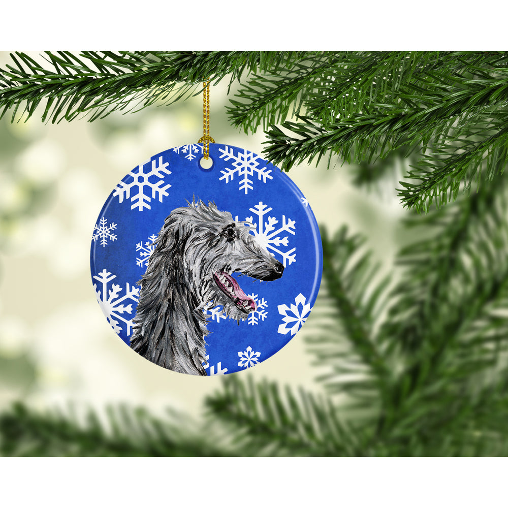 Scottish Deerhound Winter Snowflakes Ceramic Ornament Image 2