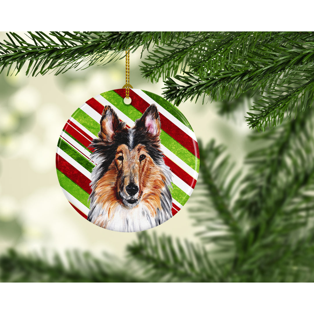 Collie Candy Cane Christmas Ceramic Ornament Image 2