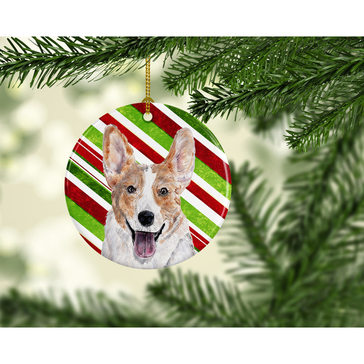 Cardigan Corgi Candy Cane Christmas Ceramic Ornament Image 2