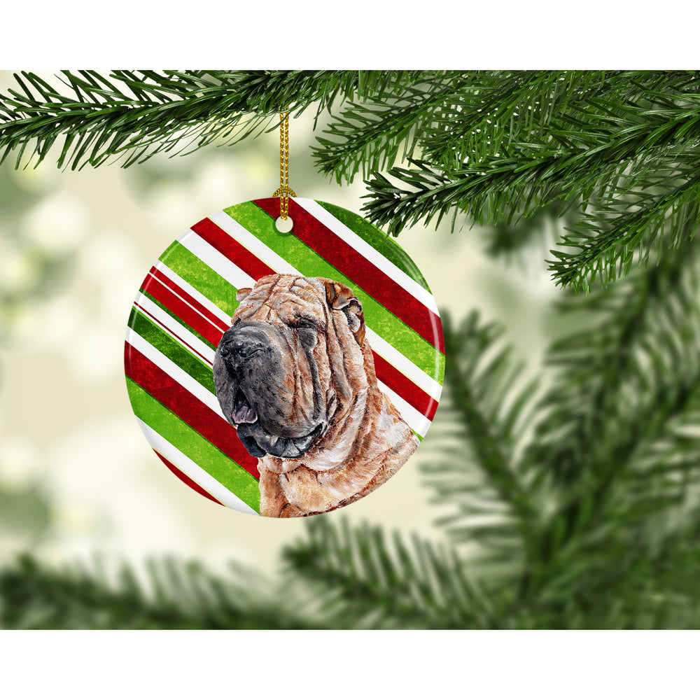 Shar Pei Candy Cane Christmas Ceramic Ornament Image 2