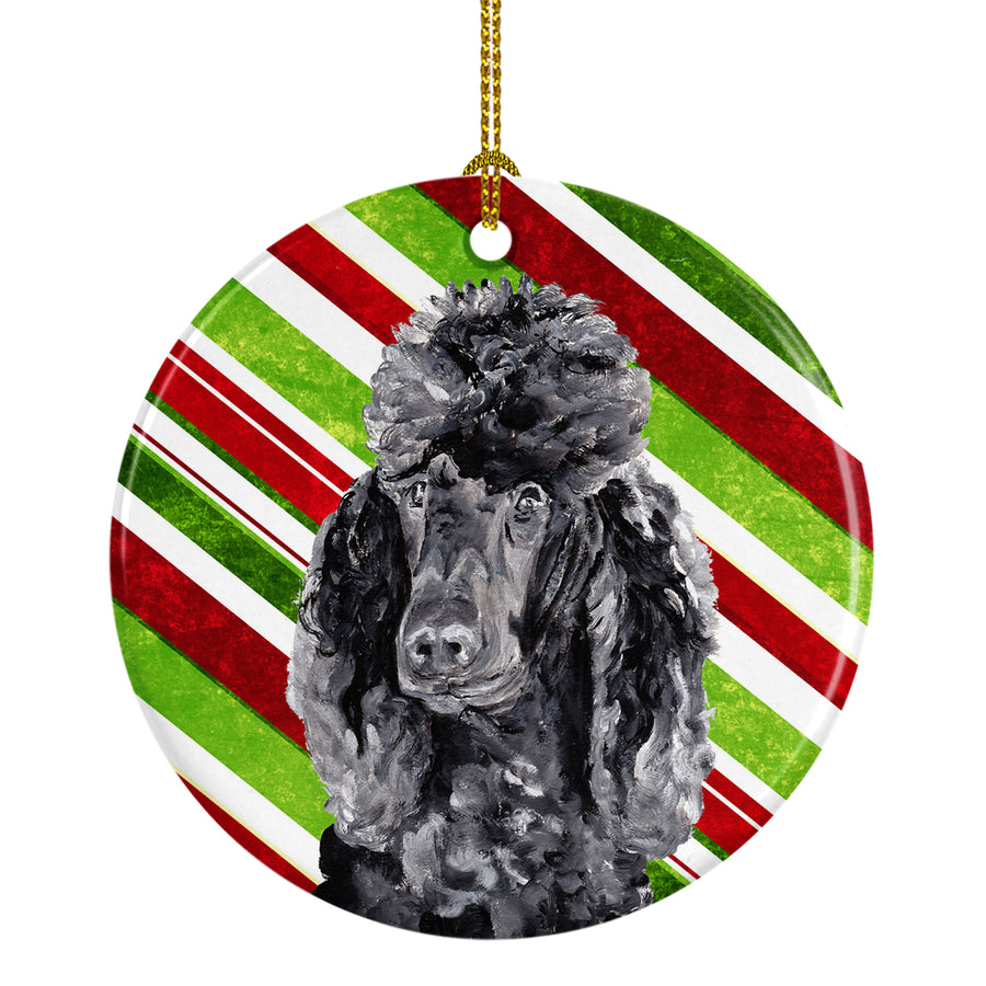 Black Standard Poodle Candy Cane Christmas Ceramic Ornament Image 1