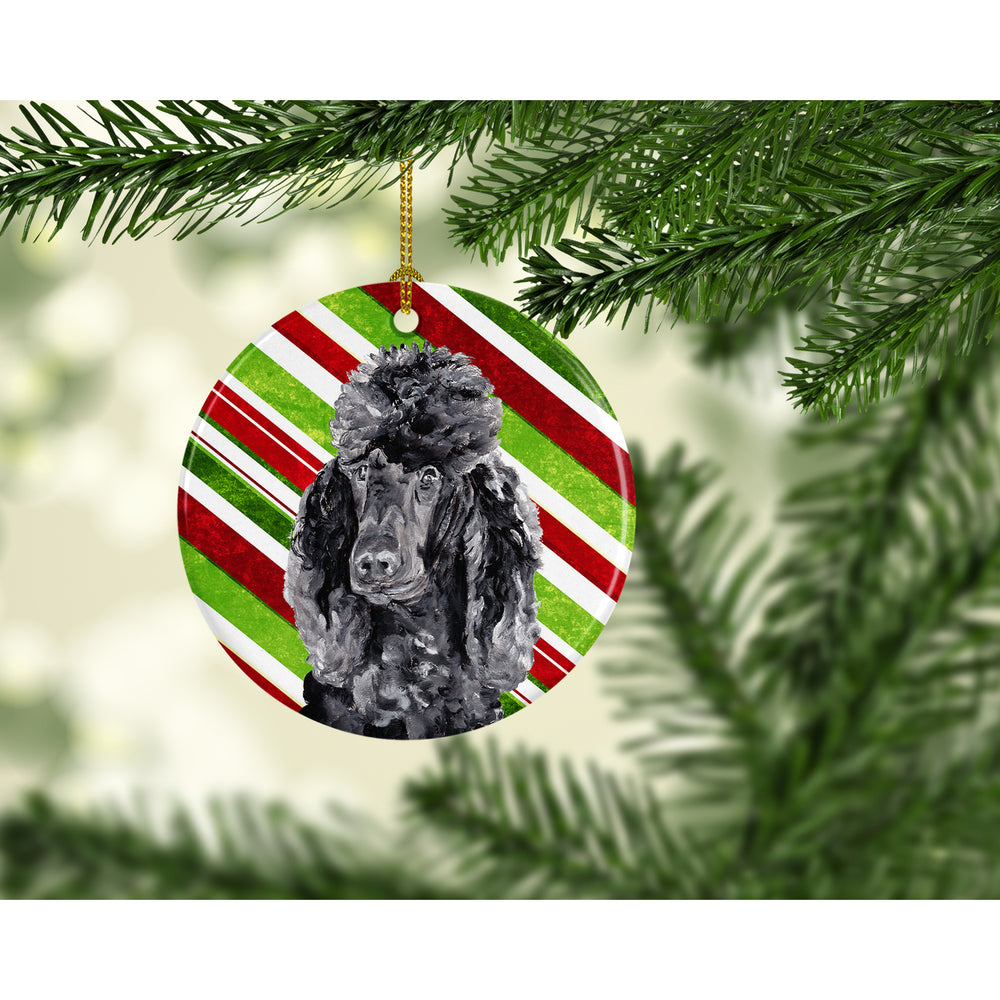 Black Standard Poodle Candy Cane Christmas Ceramic Ornament Image 2