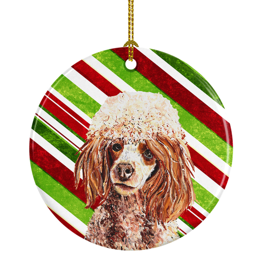 Red Miniature Poodle Candy Cane Christmas Ceramic Ornament Image 1