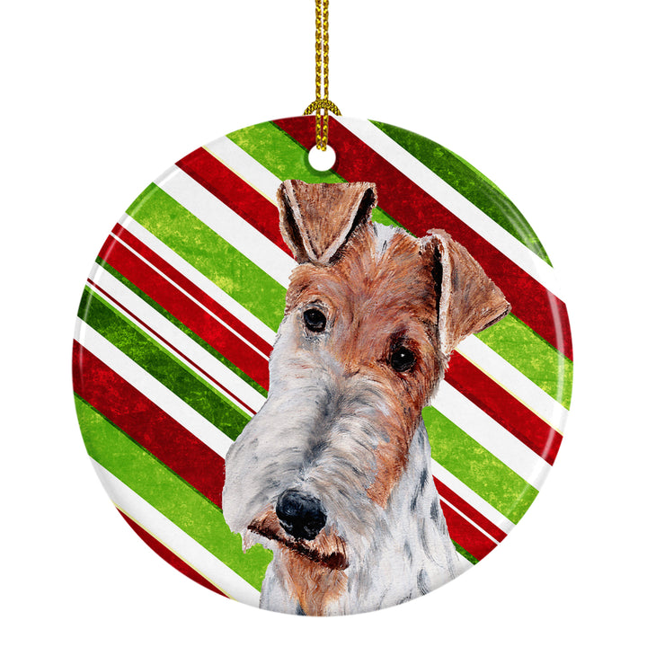 Wire Fox Terrier Candy Cane Christmas Ceramic Ornament Image 1