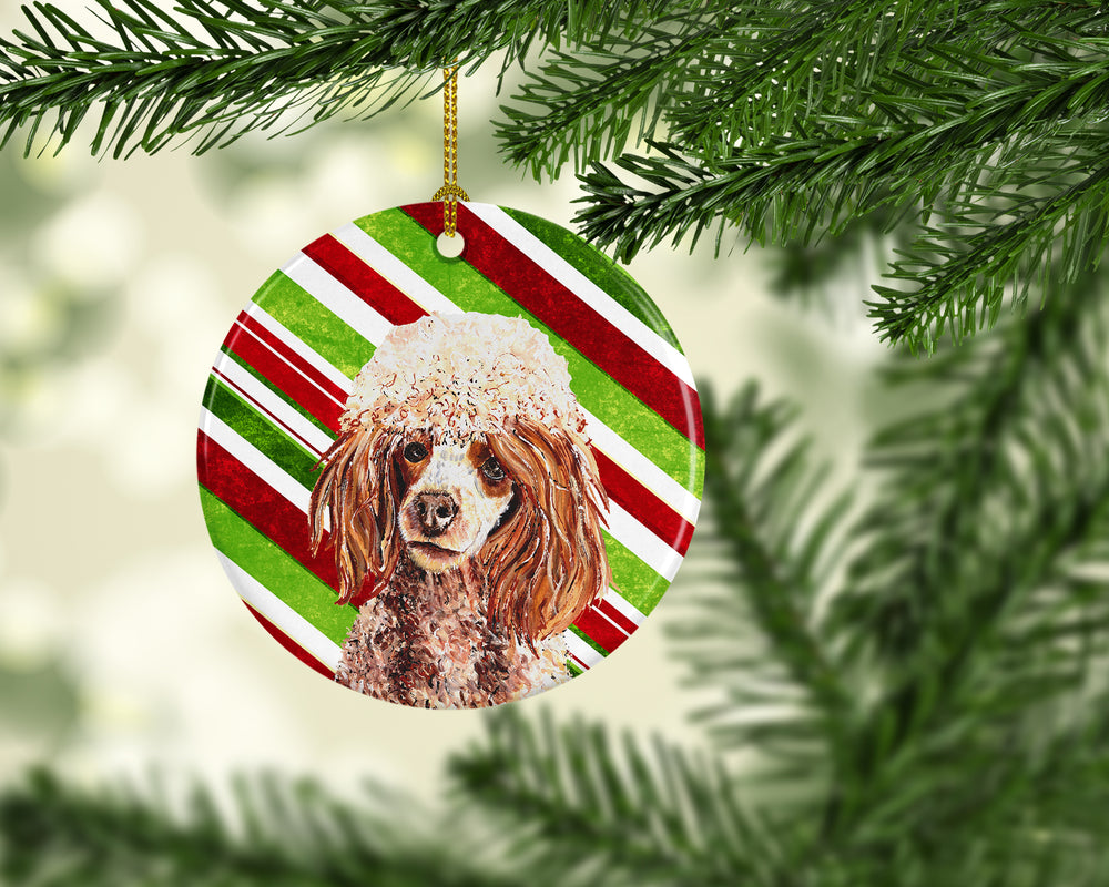 Red Miniature Poodle Candy Cane Christmas Ceramic Ornament Image 2