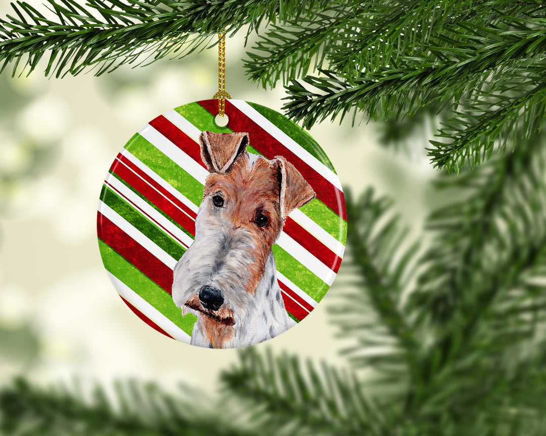 Wire Fox Terrier Candy Cane Christmas Ceramic Ornament Image 2