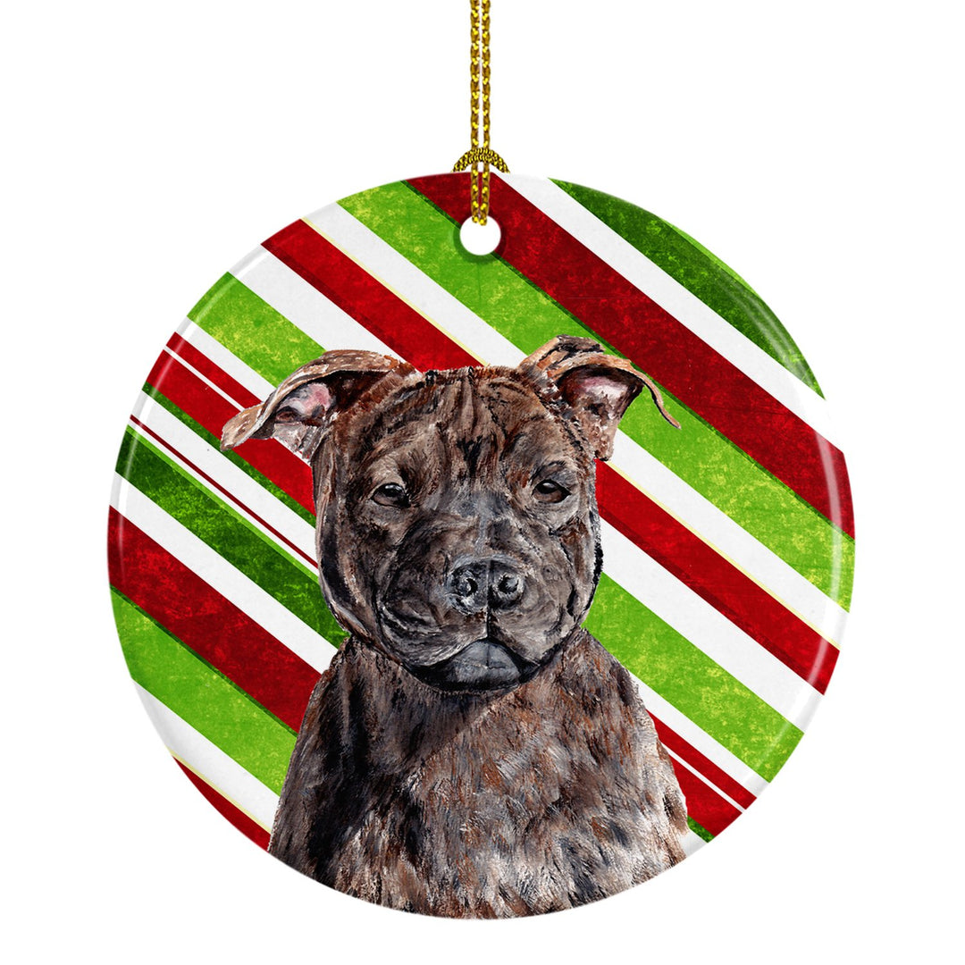 Staffordshire Bull Terrier Staffie Candy Cane Christmas Ceramic Ornament Image 1