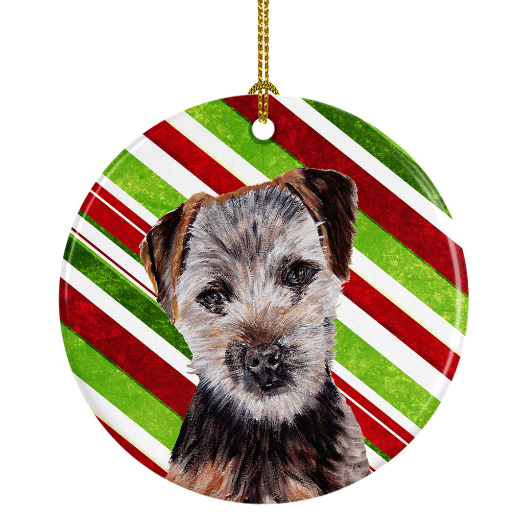 Norfolk Terrier Puppy Candy Cane Christmas Ceramic Ornament Image 1