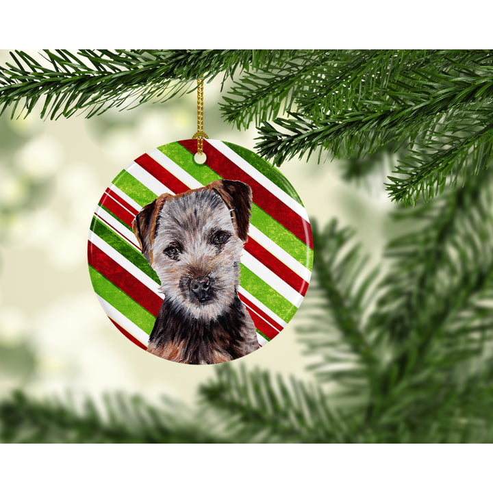 Norfolk Terrier Puppy Candy Cane Christmas Ceramic Ornament Image 2