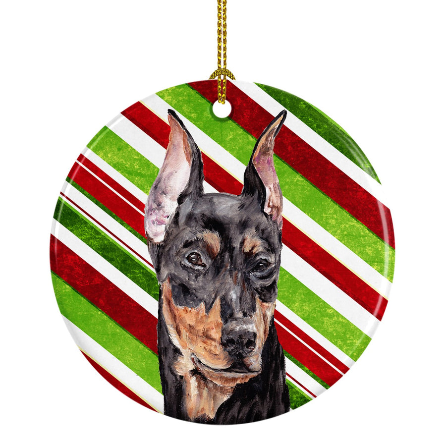 German Pinscher Candy Cane Christmas Ceramic Ornament Image 1