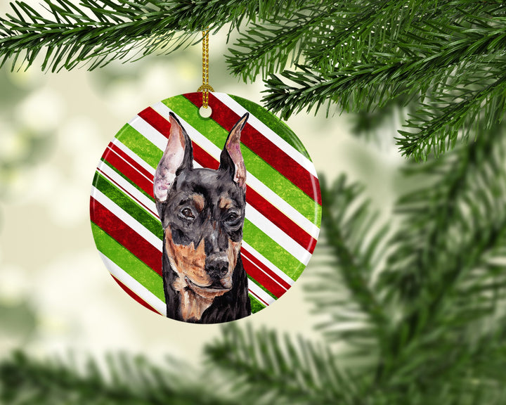 German Pinscher Candy Cane Christmas Ceramic Ornament Image 2