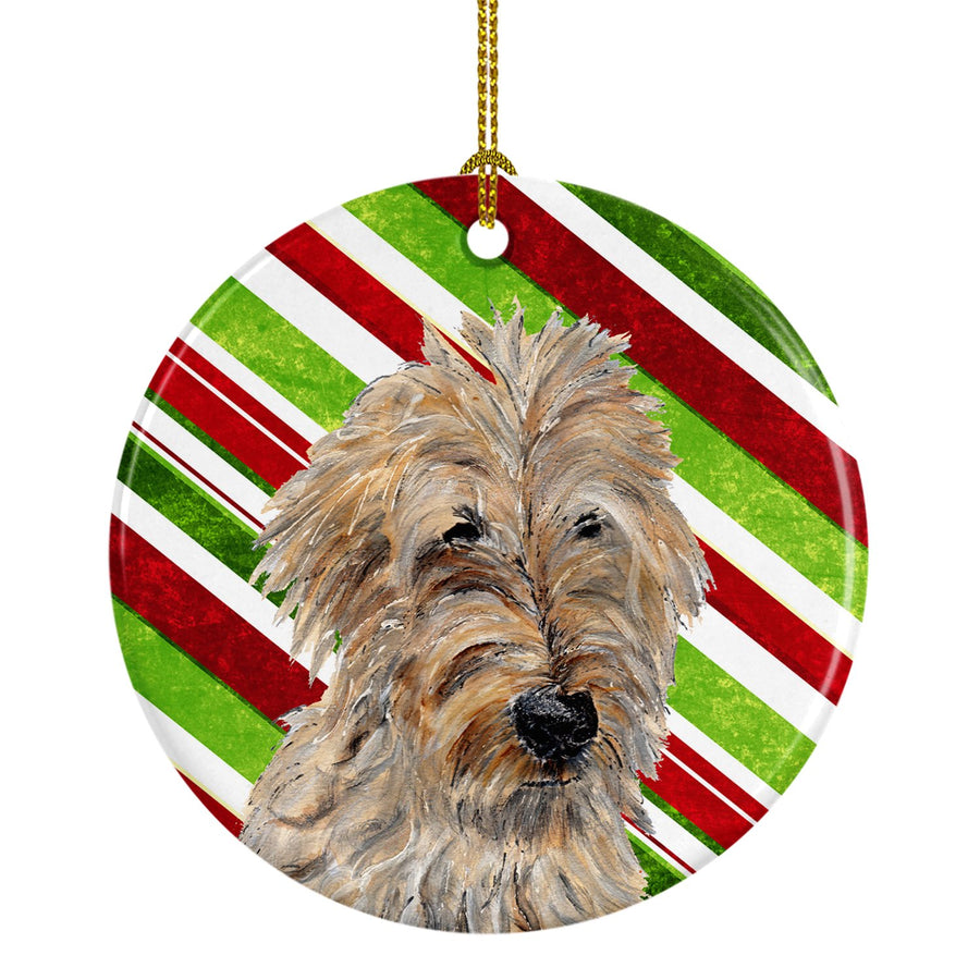 Golden Doodle 2 Candy Cane Christmas Ceramic Ornament Image 1