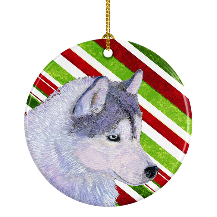 Siberian Husky Candy Cane Holiday Christmas Ceramic Ornament SS4533 Image 1