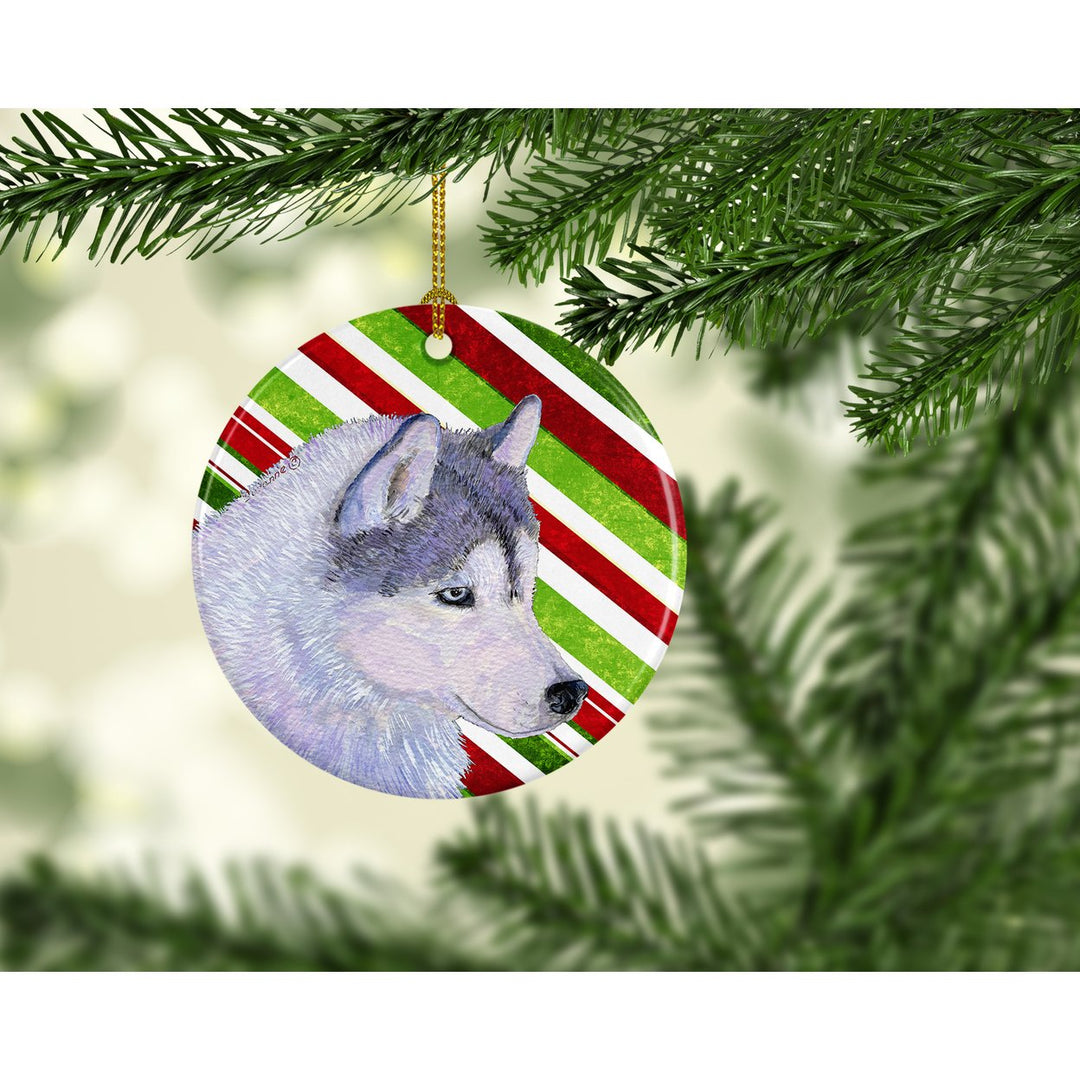 Siberian Husky Candy Cane Holiday Christmas Ceramic Ornament SS4533 Image 2