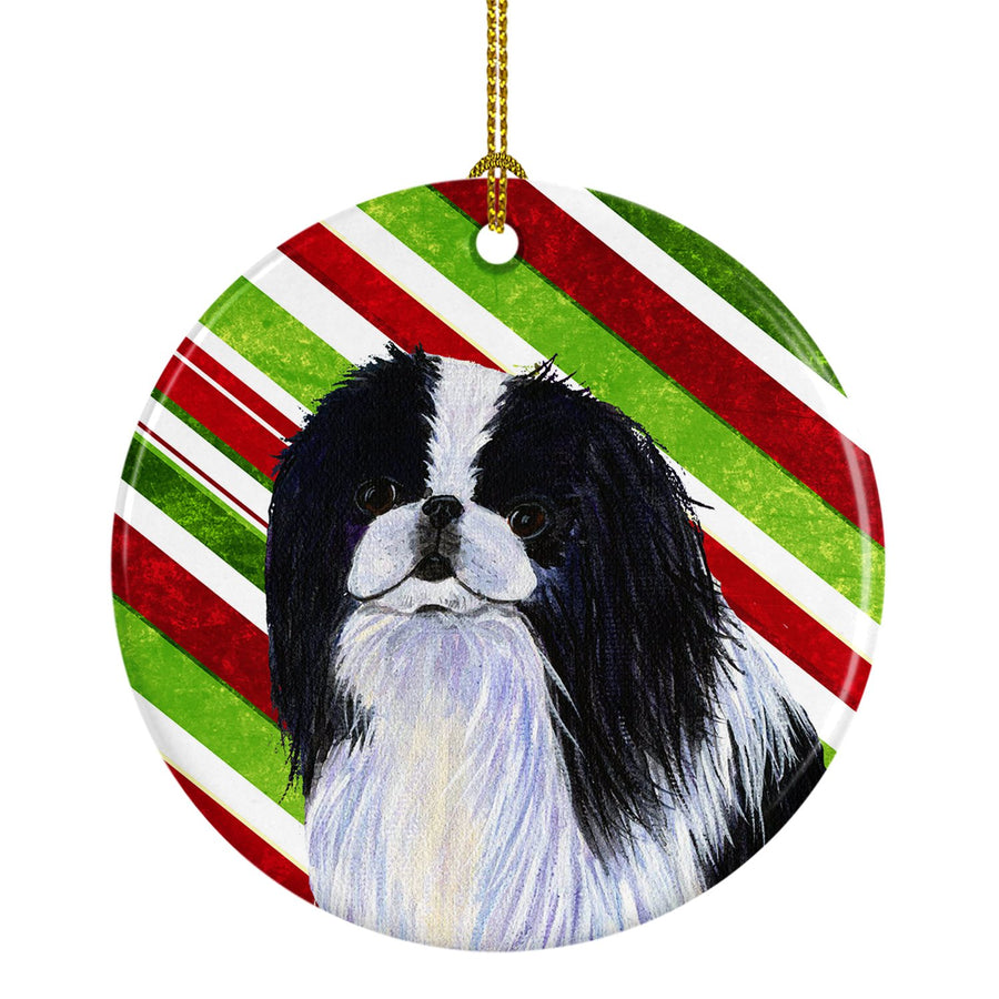 Japanese Chin Candy Cane Holiday Christmas Ceramic Ornament SS4536 Image 1