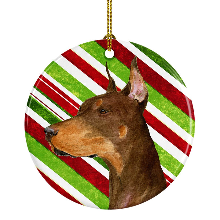 Doberman Candy Cane Holiday Christmas Ceramic Ornament SS4537 Image 1