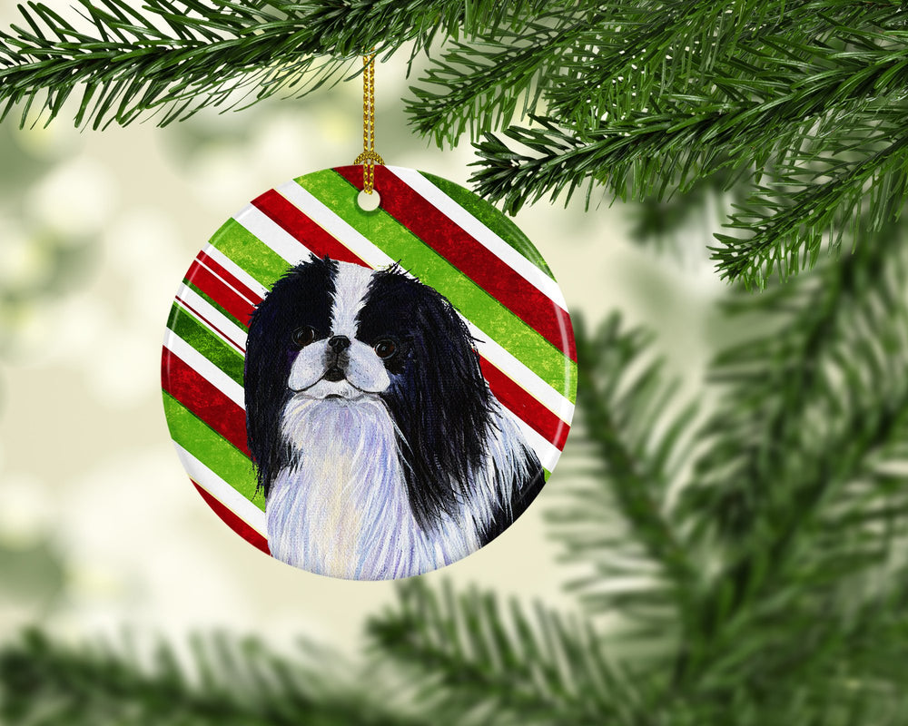 Japanese Chin Candy Cane Holiday Christmas Ceramic Ornament SS4536 Image 2