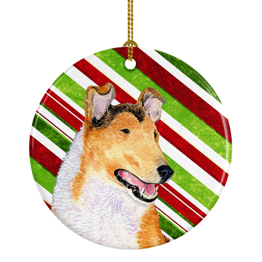 Collie Smooth Candy Cane Holiday Christmas Ceramic Ornament SS4539 Image 1