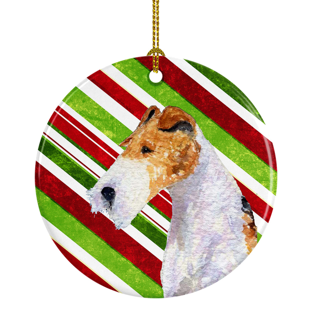 Fox Terrier Candy Cane Holiday Christmas Ceramic Ornament SS4547 Image 1