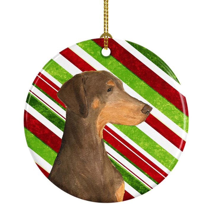 Doberman Candy Cane Holiday Christmas Ceramic Ornament SS4548 Image 1