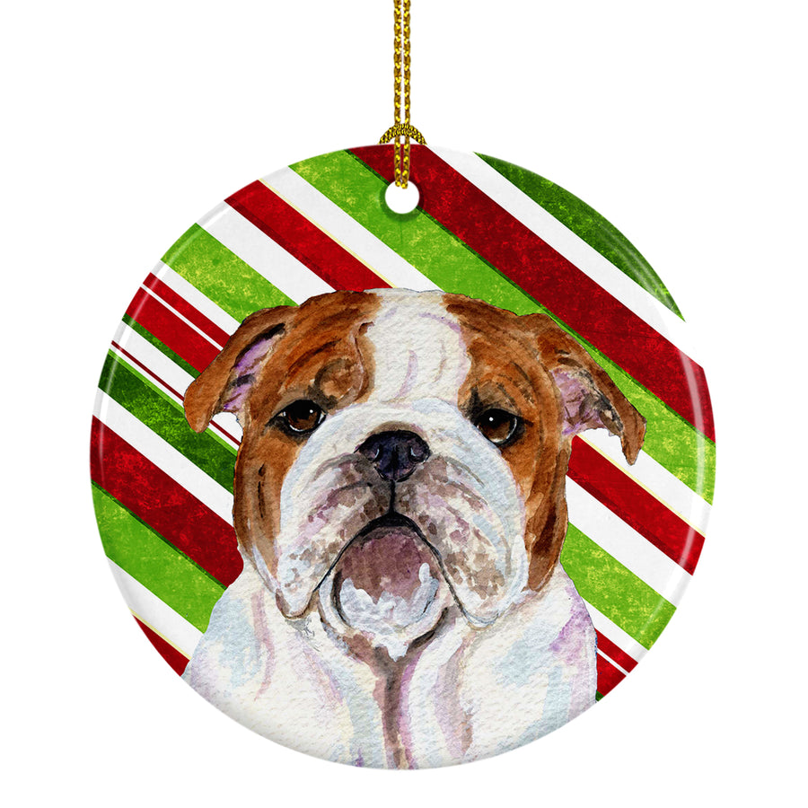 Bulldog English Candy Cane Holiday Christmas Ceramic Ornament SS4553 Image 1