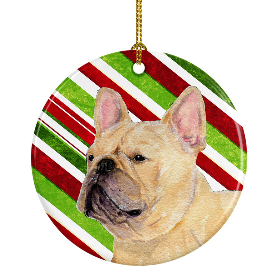 French Bulldog Candy Cane Holiday Christmas Ceramic Ornament SS4554 Image 1