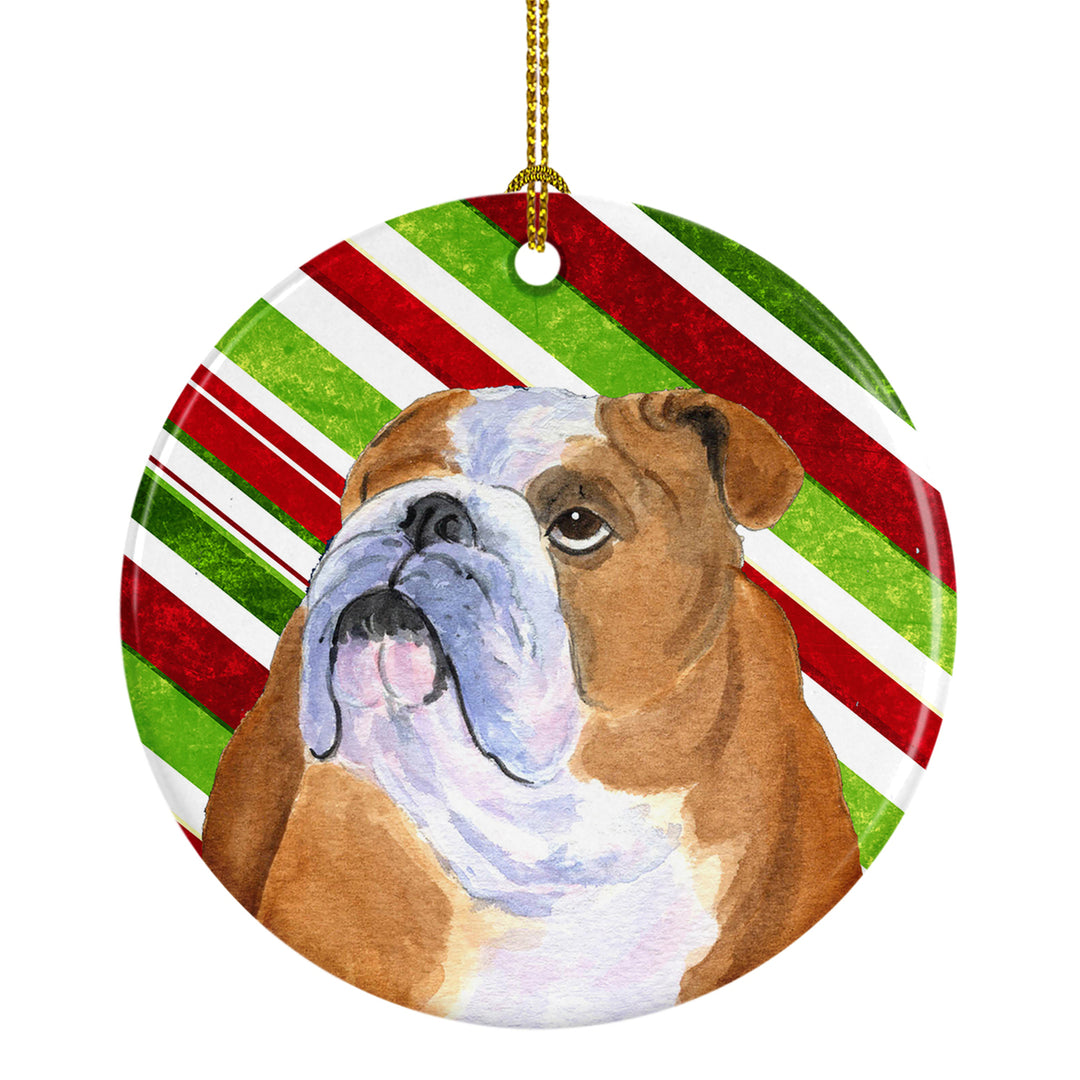 Bulldog English Candy Cane Holiday Christmas Ceramic Ornament SS4560 Image 1