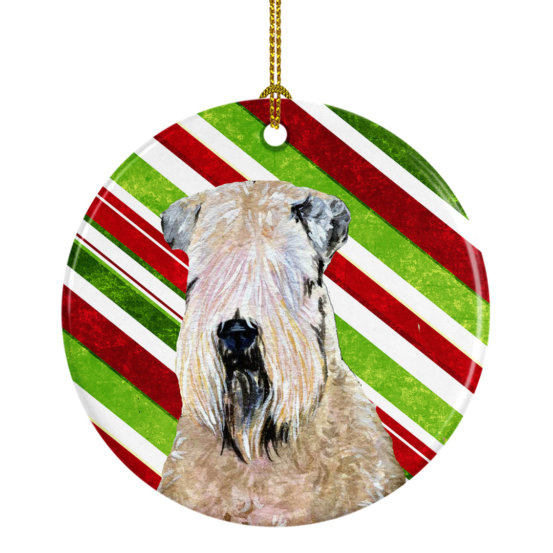 Wheaten Terrier Soft Coated Candy Cane Holiday Christmas Ceramic Ornament Image 1