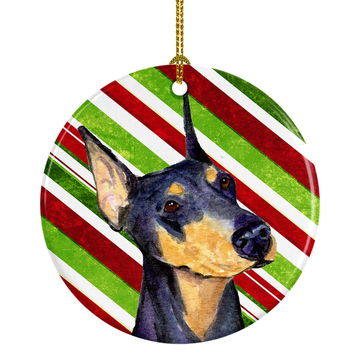 Doberman Candy Cane Holiday Christmas Ceramic Ornament SS4564 Image 1