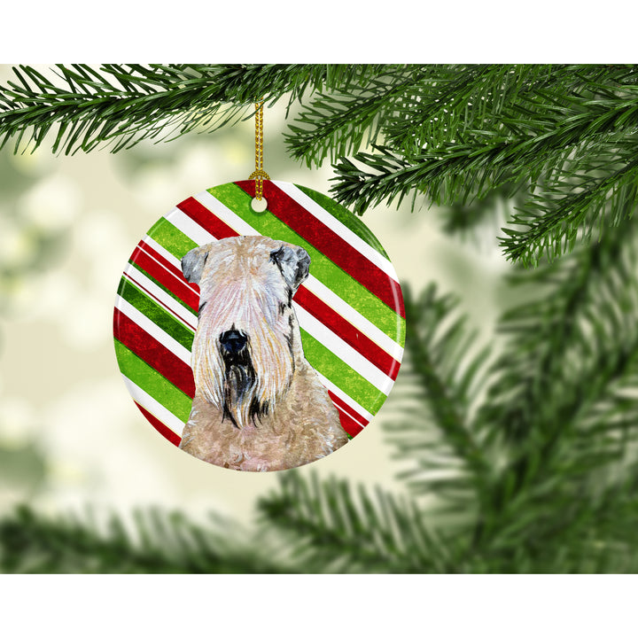 Wheaten Terrier Soft Coated Candy Cane Holiday Christmas Ceramic Ornament Image 2