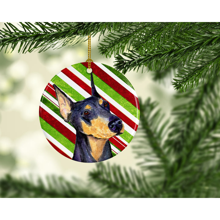 Doberman Candy Cane Holiday Christmas Ceramic Ornament SS4564 Image 2