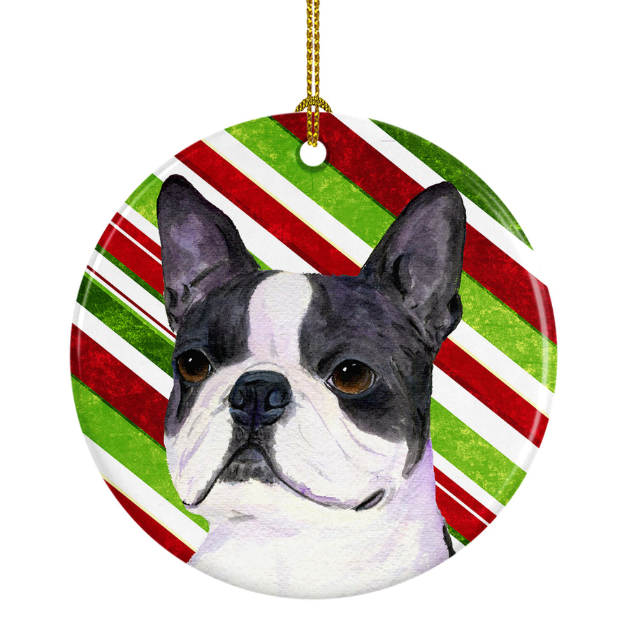 Boston Terrier Candy Cane Holiday Christmas Ceramic Ornament SS4585 Image 1