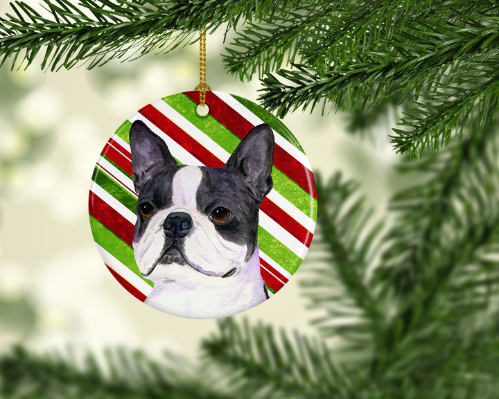 Boston Terrier Candy Cane Holiday Christmas Ceramic Ornament SS4585 Image 2