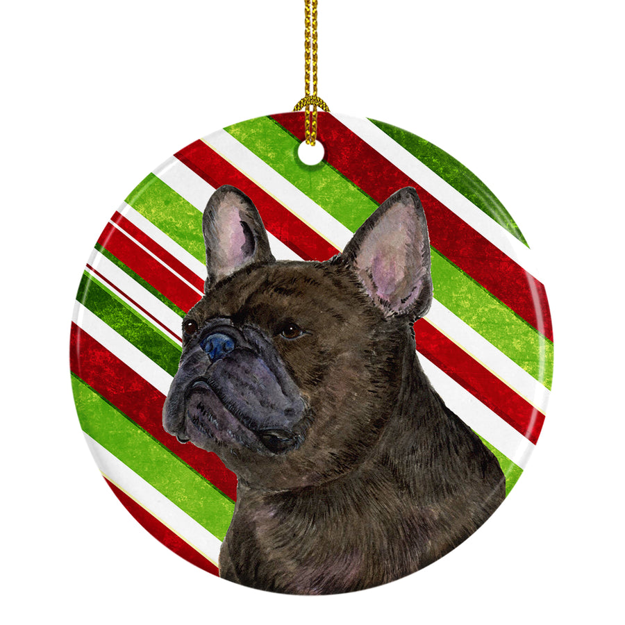 French Bulldog Candy Cane Holiday Christmas Ceramic Ornament SS4588 Image 1