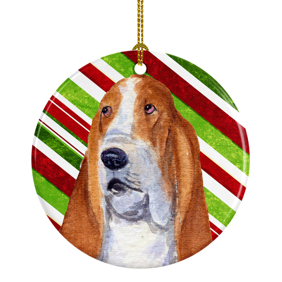 Basset Hound Candy Cane Holiday Christmas Ceramic Ornament SS4597 Image 1