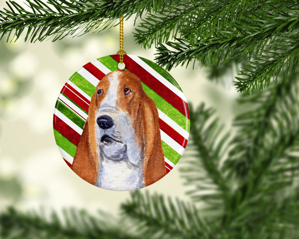 Basset Hound Candy Cane Holiday Christmas Ceramic Ornament SS4597 Image 2