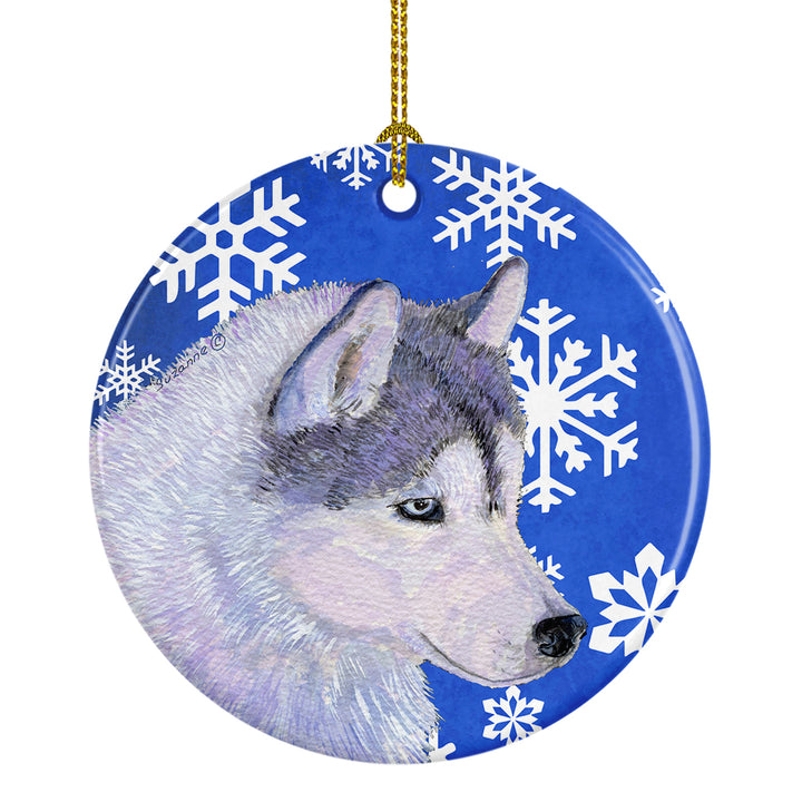 Siberian Husky Winter Snowflakes Holiday Christmas Ceramic Ornament SS4602 Image 1