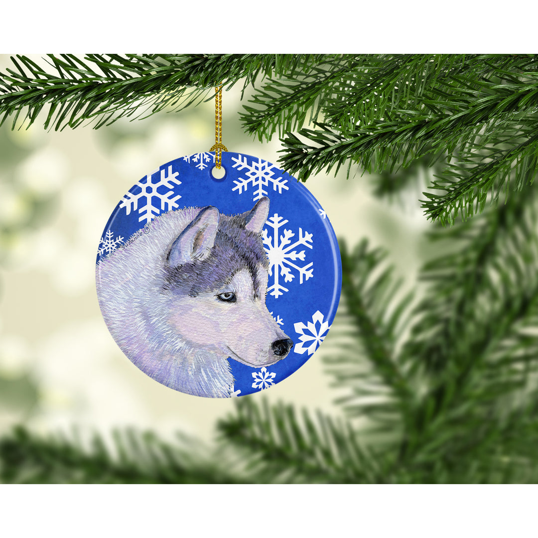 Siberian Husky Winter Snowflakes Holiday Christmas Ceramic Ornament SS4602 Image 2