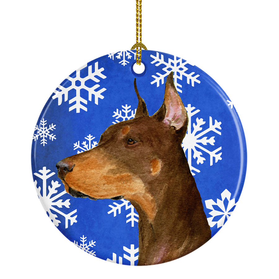 Doberman Winter Snowflakes Holiday Christmas Ceramic Ornament SS4606 Image 1