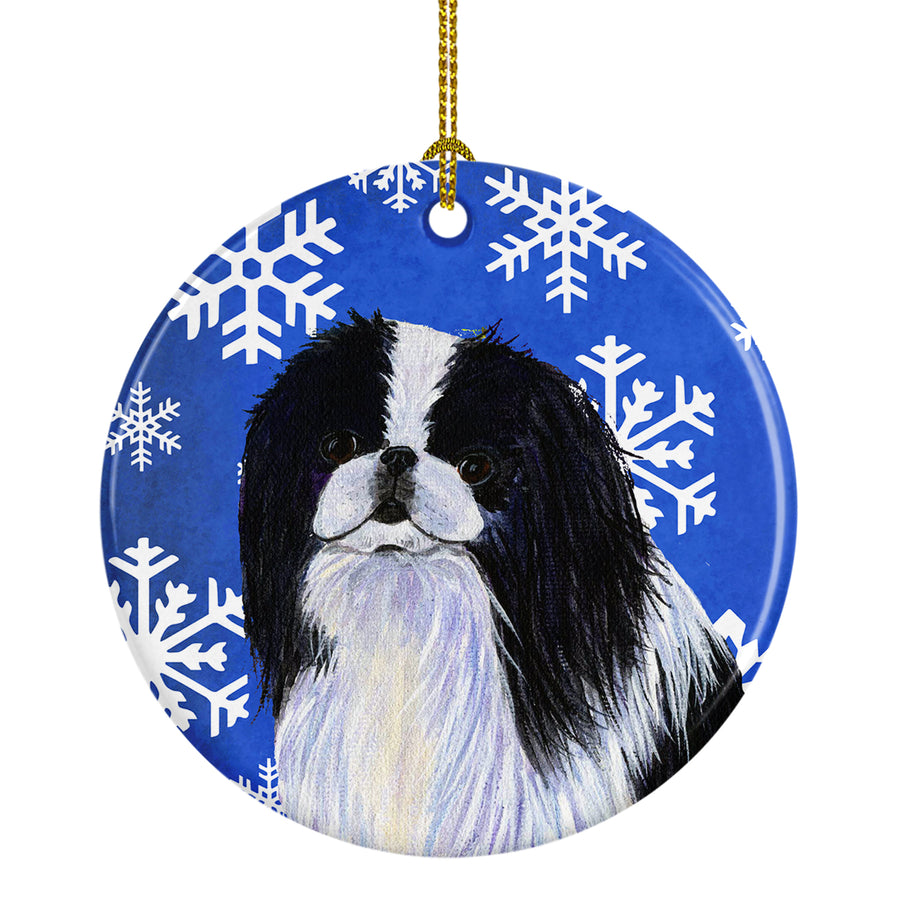 Japanese Chin Winter Snowflakes Holiday Christmas Ceramic Ornament SS4605 Image 1