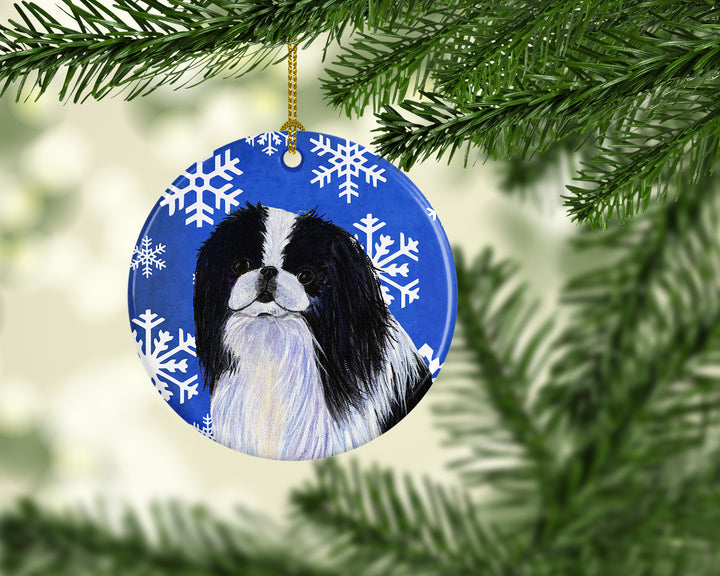 Japanese Chin Winter Snowflakes Holiday Christmas Ceramic Ornament SS4605 Image 2