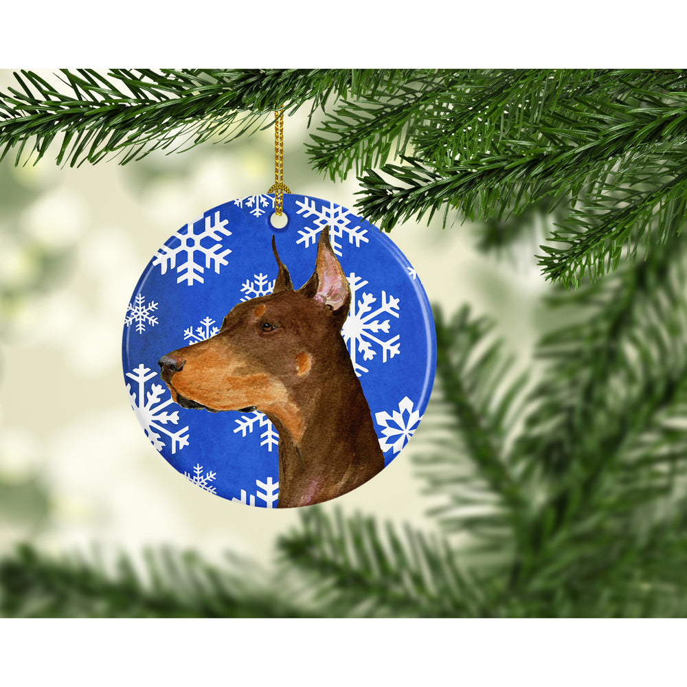 Doberman Winter Snowflakes Holiday Christmas Ceramic Ornament SS4606 Image 2