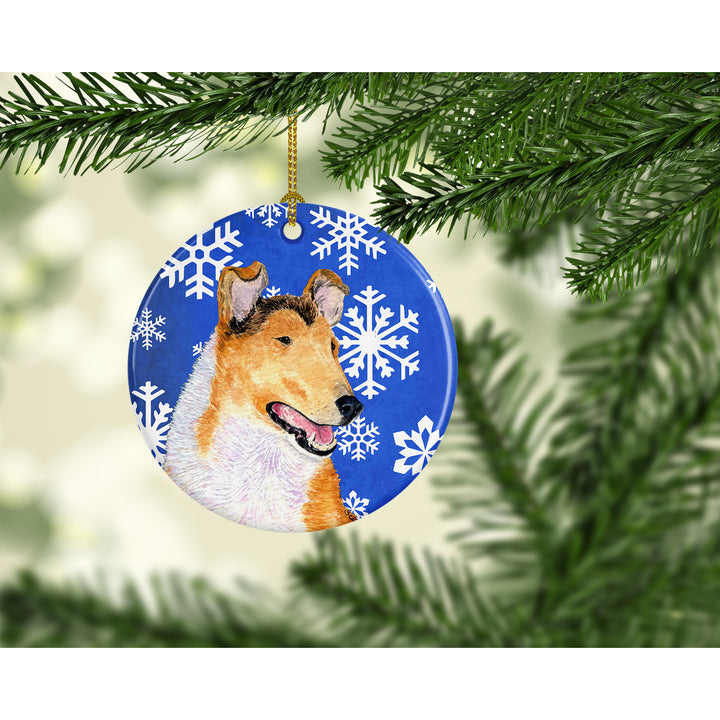 Collie Smooth Winter Snowflakes Holiday Christmas Ceramic Ornament SS4608 Image 2