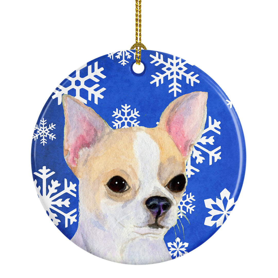 Chihuahua Winter Snowflakes Holiday Christmas Ceramic Ornament SS4612 Image 1