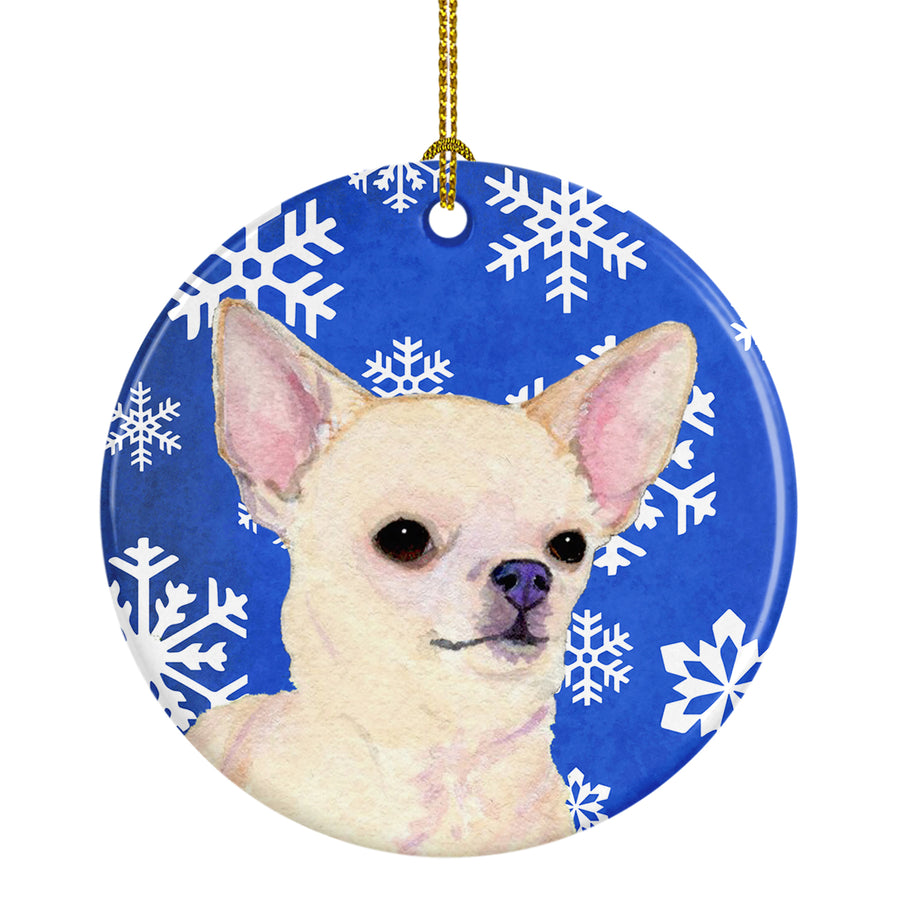 Chihuahua Winter Snowflakes Holiday Christmas Ceramic Ornament SS4610 Image 1